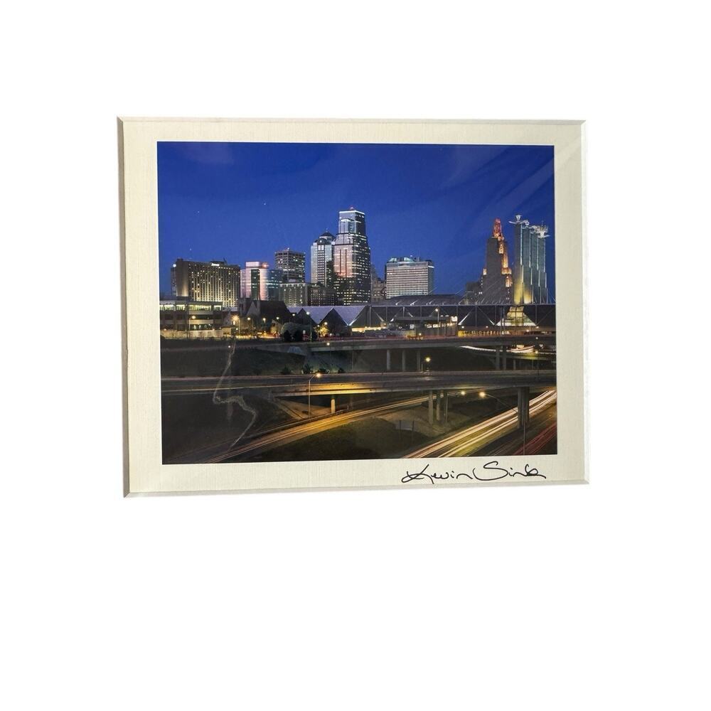 Kansas City Downtown Skyline At Night Matted Photo 8x10 Kevin Sink Photographer